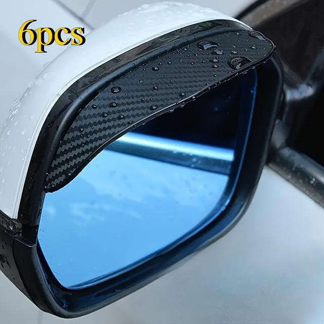 TEMU Upgraded Carbon Fiber Texture Rearview Mirror Rain Guards – 6pcs! Windproof And Rainproof Brow, Design – 90% Reduction, Clear Visibility, Universal Car Models, Fashion Sporty Style