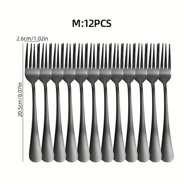TEMU 12pcs Elegant Black Stainless Steel Dinner Fork Set - Home & Restaurant Use