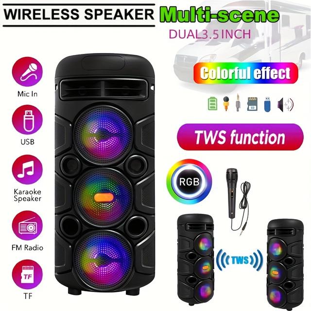 TEMU 4000w Wireless Speaker, 5.0 With 3-inch 3-speaker, 2400mah, Cool Rgb Light, Suitable For Family Gatherings, Square Dancing, Subwoofer, Home Desktop Karaoke Sound System