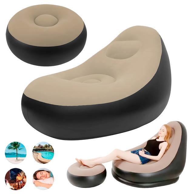 TEMU Canapé Gonflable avec -Pieds - Fauteuil Inclinable Pliable - Lit Canapé d'Extérieur - Lit Floqué - Livré avec Pompe à Pied pour Gonflage