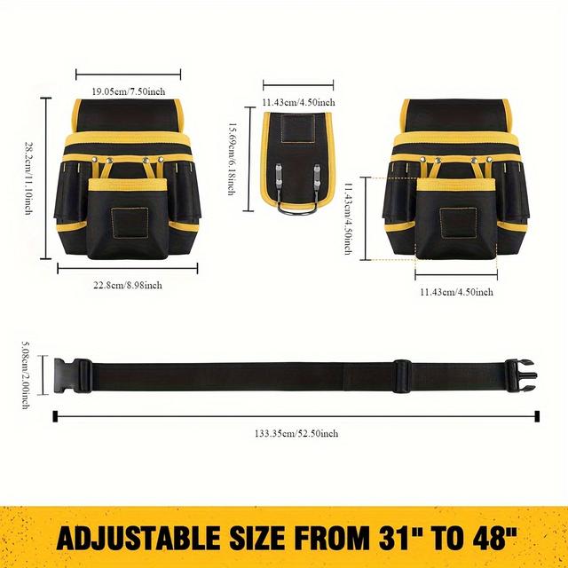 TEMU Polyester Tool Belt For Men With 26 Pockets - Detachable, Adjustable Tool Pouch Bag With Hammer Holder, Tape Measure Clip For Electricians, Carpenters, Construction Workers, Utility Work Apron