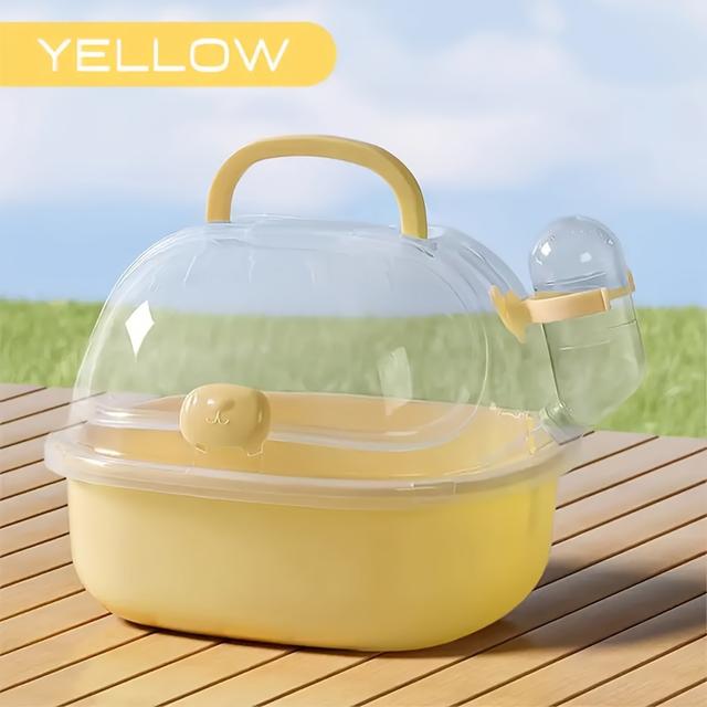 TEMU Portable Transparent Hamster Transport Cage With Water Bottle - Breathable Travel Carrier For Small Pets, Ideal For Gerbils And Mice, Durable Pp Material, Secure Snap Closure