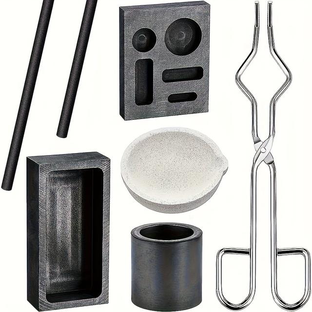 TEMU 7pcs Flame Melting Casting Kit - Metal Molds For Alloys, Platinum, Golden, Silvery, Copper, Brass - Durable Rectangular Design With Handles, Metal Casting Supplies, Craft , , Construction