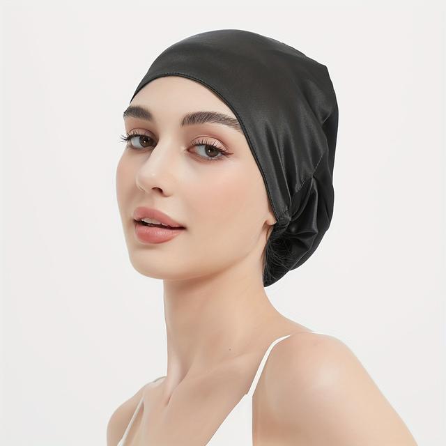 TEMU 100% Double Layer Sleep Cap - Adjustable Elastic Band, Smooth & Soft Hair Protection Night Hat For Women, Beige, -on Design, Frizz & Split Ends