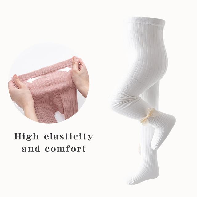 TEMU 1 Paar Kleinkind Mädchen Schleife Strumpfhose | Weiche & Bequeme Einfarbige Leggings, Mittlere Dicke für Alle Jahreszeiten, Strickstoff, 96%, Elastan 3%, Nur Handwäsche
