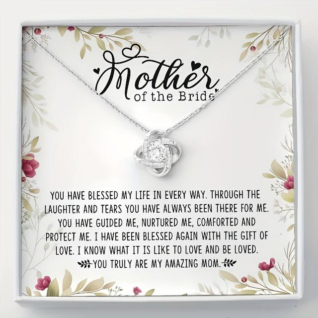 TEMU Christmas/thanksgiving/birthday Gifts: "to The Mother Of The Bride" Love Knot Necklace (with Message Card)