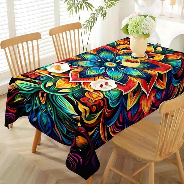 TEMU 1pc Round Mandala Tablecloth Boho Ethnic Table Cloth, Circle Table Cover For Home Kitchen Dining Party Patio Indoor And Outdoor Use, Room Decor, Scene Decor