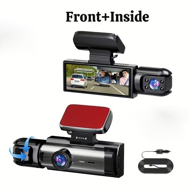 TEMU Rechargeable Car Dash Cam, 1080p Front + 480p Built-in Dual Lens, Wide Angle Infrared Night Vision, 3.16-inch Ips Screen