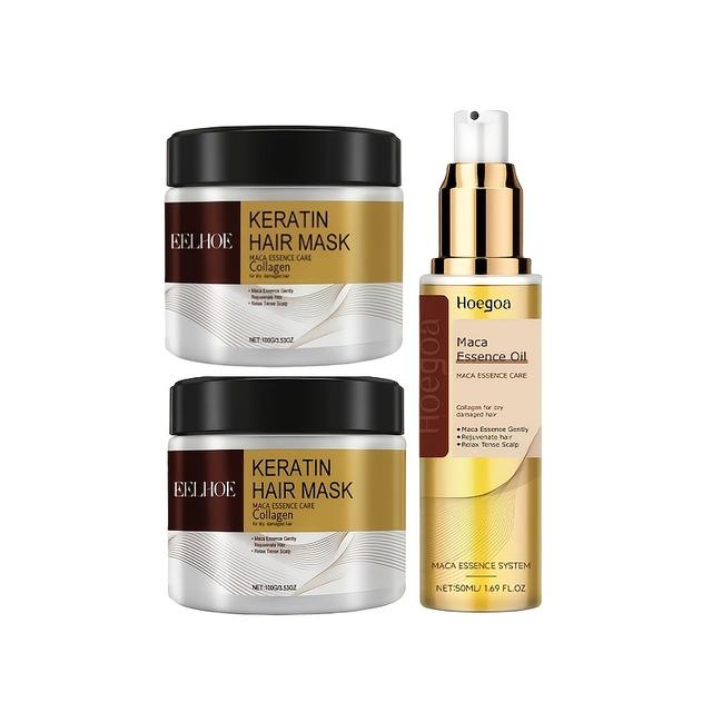 TEMU Conjunto de 3 Máscaras Capilares de Colagénio e de Óleo de Argão - Cuidado Profundo, Adequado para os Tipos de Cabelo, Hidratante, um Conjunto de Capilares para a , Verão, Outono e Inverno