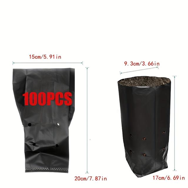 TEMU 100 Bolsas de PE Reforzadas para Plántulas, Bolsas de Cultivo de Germinación de Semillas de Varios Tamaños para Árboles Frutales, Macetas de Plástico para Plantas de Interior/Exterior