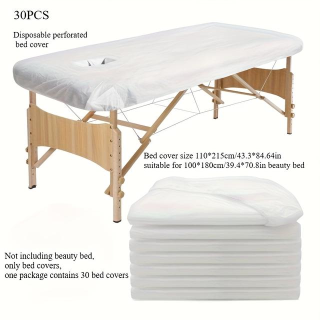 TEMU 30pcs/50pcs 30pcs/50pcs Folha Ajustada Descartável Holeed 35 x 84 polegadas x 84 polegadas Capa de Cama Descartável Holeed Folha Ajustada Mesa de Massagem Não Tecido 90 x 215cm e 110 x 215cm