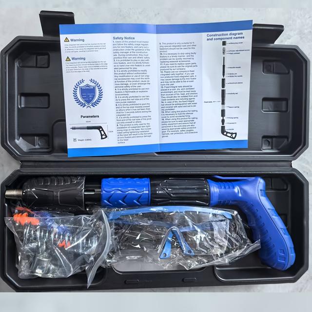 TEMU 5-stufig einstellbare manuelle Nagelpistole, multifunktionales Stahl-Klammer-Werkzeugset für Heimdekoration Zementwandbefestigung – Tragbarer leiser Betonbefestiger mit Holzbearbeitungszubehör