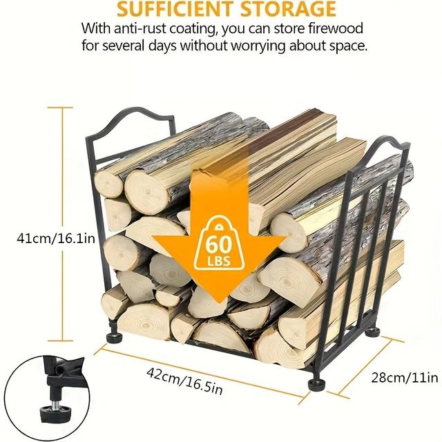 TEMU Foldable Firewood Rack, Portable Fireplace Wood Holder For Indoor Use, Simple Elegant Sturdy Outdoor Christmas Patio Deck Fireplace Log Storage Rack With Adjustable Feet