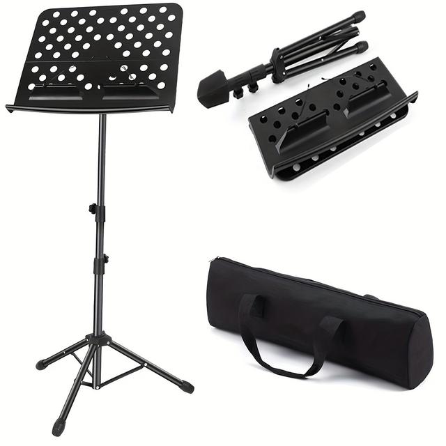 TEMU ขาตั้งโน้ตเพลงขนาดใหญ่ พร้อมกระเป๋าใส่, ทำจาก ABS, ออกแบบมาให้พกพาสะดวก, ปรับและพับได้, เหมาะสำหรับการแสดง, วงดนตรี และการเดินทาง