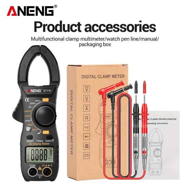 TEMU Aneng St170 Multi Functional Clamp Meter Digital Multimeter 500a Ac Current Ac/ Tester 2000 Data Hz Ncv Ohm Diode Buzzer Measurement Tester Line Maintenance No Battery