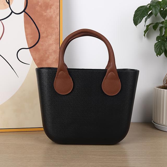 TEMU EVA Wysokiej Jakości Duża Torba Plażowa w Kształcie Półksiężyca dla Kobiet – Lekka, Przenośna, Jednolita Czarna Torba z Brązowymi Uchwytami, Do Podróży i Codziennego Użytku, Torba Plażowa