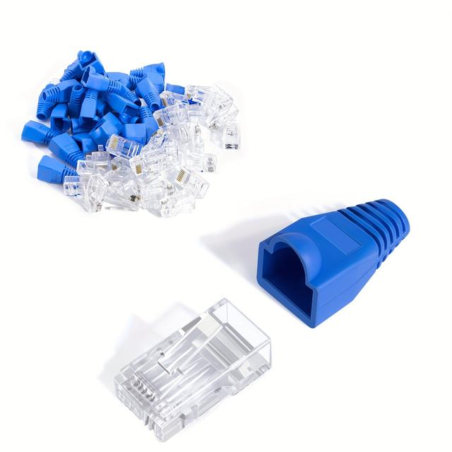 TEMU Zoerax Cat6 Rj45 Pass Through Connectors, 50pcs With Boots - Transparent, For Solid Or Standard Ethernet Cables, Durable For Secure Networking