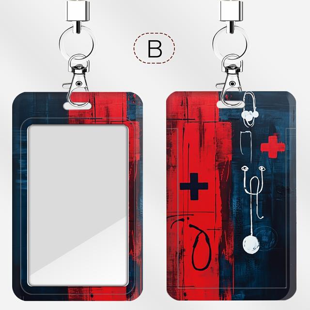 TEMU Medical Graffiti Series Id Badge Holder With Lanyard, Durable Plastic Card Case For Doctors, Nurses, Public Transit & Campus Cards - Slide With Key Ring