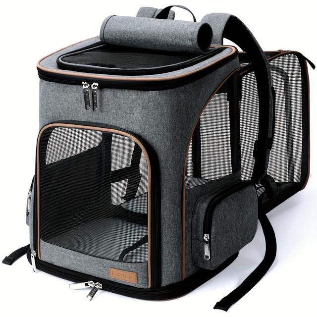 TEMU Cat Backpack Expandable Dog Carrier Backpack Airline Approved Pet Backpack Carrier For Cats, Small Dogs, Puppies Under 13 Lbs, Grey