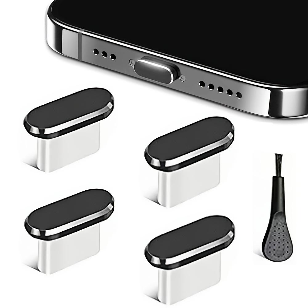 TEMU 4pcs Usb C Dust Plug With 1 Pcs Cleaning Brush, Metal Type C Charging Port Cover, Anti Dust Usb-c Plug Cover Charging Port Cover Caps Phone Type-c Port Protectors Compatible With All Usb