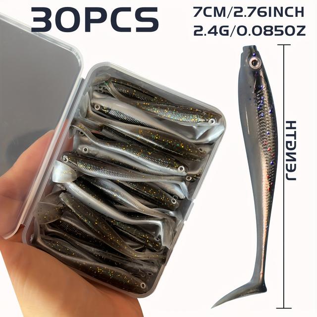 TEMU 10/30pcs Of Duck Tail Soft Fishing Lures - 7 Cm/2.76 Inches Swimbait Suitable For Perch, Catfish, And Rockfish - 2.4 G/0.085 Oz Bait Featuring Realistic Movement