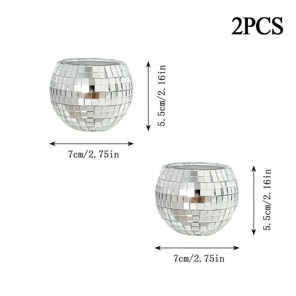 TEMU 2pcs Disco Glass Candle Holders - Halloween Atmosphere Table Decor, Transparent Mirror Reflective Display With Light-transmitting Glass Base