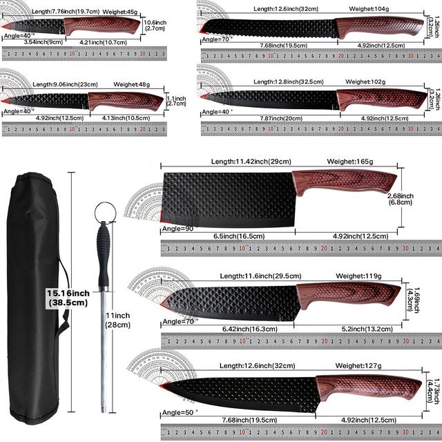TEMU 8pcs Chef Knife Set, Knife Set, Kitchen Knives, Steel Cutting Knife, Knife, Utility Knife, Sharpening Steel, With Knife Cover, Carrying Bag, Non-slip Ergonomic Handle