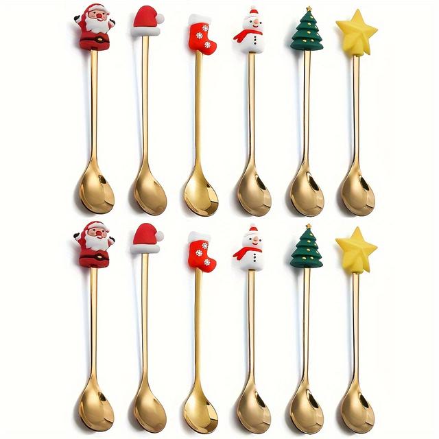 TEMU 12pcs Festive Stainless Steel Christmas Coffee Spoon Set - Ideal For Desserts, Espresso & - Gift And Table Decor