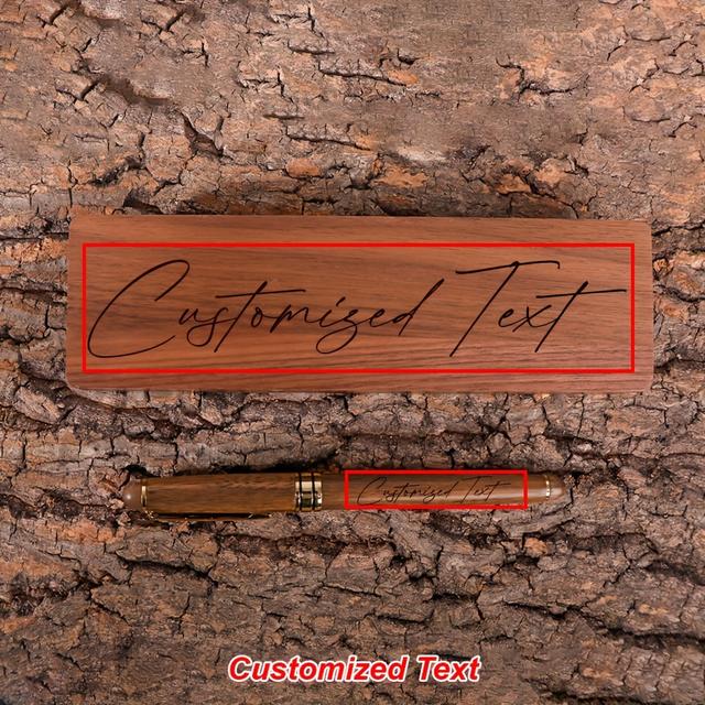 TEMU Un juego de bolígrafos de madera de nogal negro personalizado con una de regalo sólida de nogal, para uso , bolígrafo de firma de , ideal para , y adecuado para , líderes o