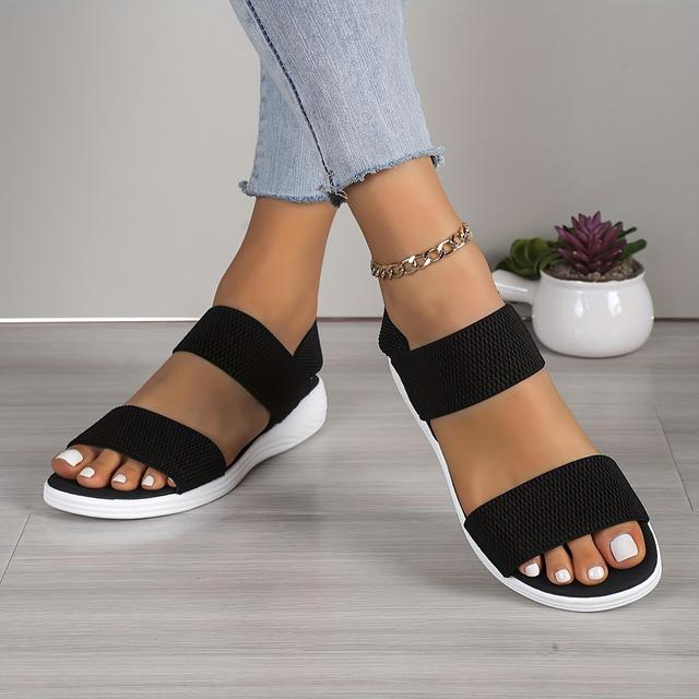 TEMU Damskor i enfärgat, avslappnade sandaler, lätta platta mjuka sulor, sommarskor med kilklack för semesterkomfort