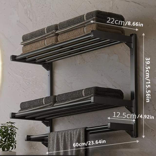 TEMU 3단 탄소 스틸 타월 랙, 드릴 없음 벽걸이 욕실 선반, 강력한 금속 프레임이 있는 공간 절약형 스토리지 랙, 쉬운 설치, 현대 욕실에 적합, 다목적 사용, 다듬은 금속 마감, 랙