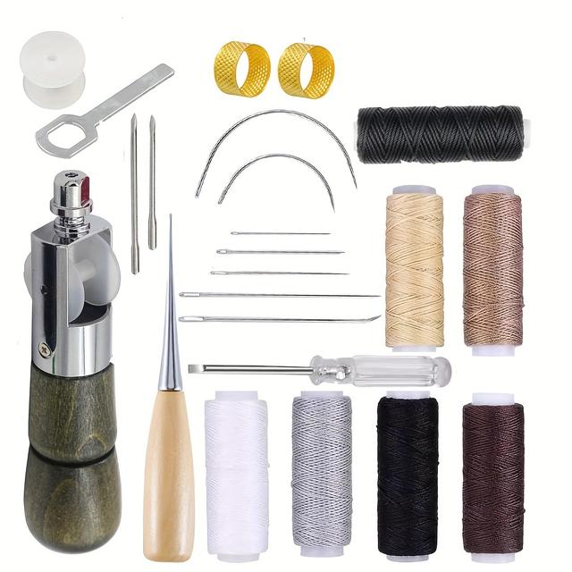 TEMU 7-needle Leather Sewing Machine Kit With Handheld Sewing Tool, Screwdriver & 6 Colors Of Shoe Thread For Diy Crafts