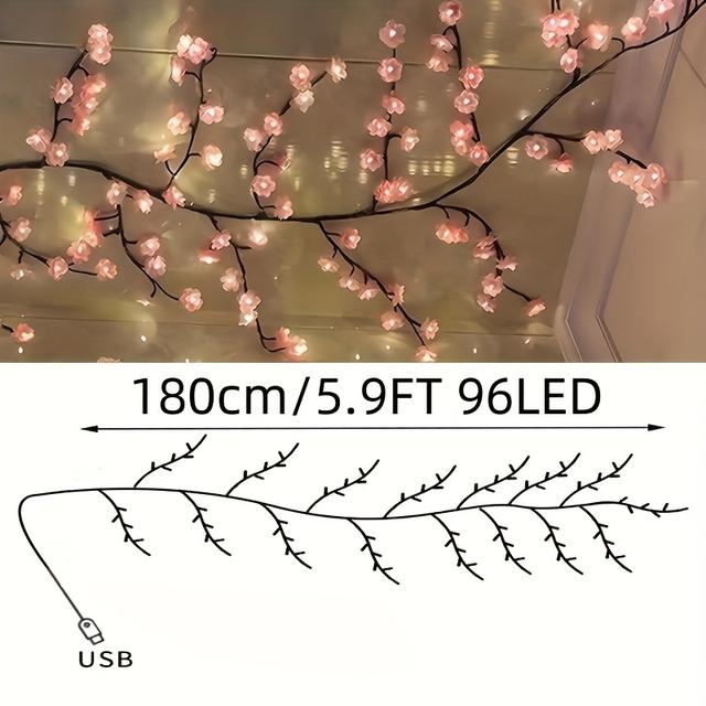 TEMU 1 Stück USB-betriebene LED-Simulation Kirschenbaumzweiglicht, Atmosphäre Dekorationslampe (48 LEDs/96 LEDs), Szenendekoration, Raumdekoration, Heimdekoration, Bürodekoration, Geburtstagsgeschenk