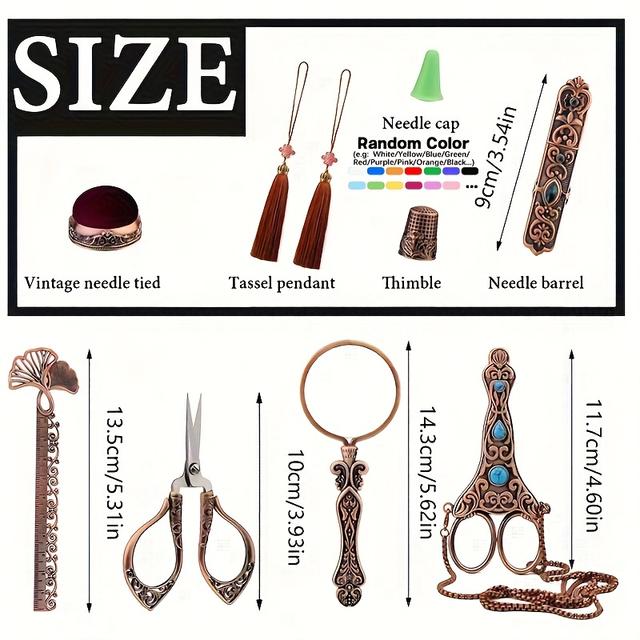 TEMU Precision Cutting, Vintage Embroidery Scissors Set With Cover - Complete Sewing Kit Including Needle Case, Easy Thread Tool, Ruler & Cushion