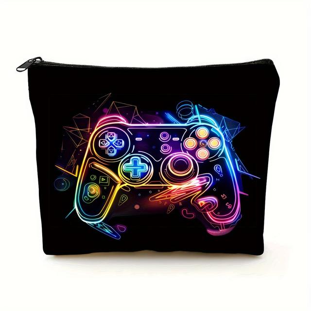 TEMU 1 Piece Of Abstract Neon Game Controller Design Cosmetic Bag - Lightweight, Portable, And Machine Washable Travel Pouch For Toiletries And Storage With A Zipper Closure