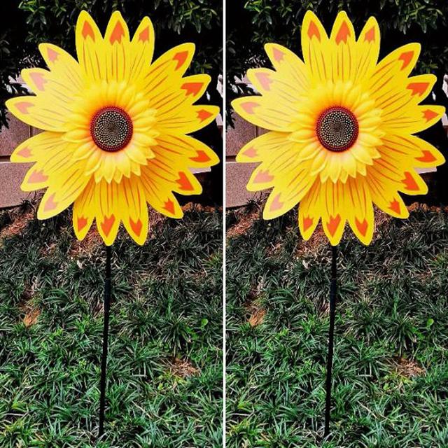 TEMU 2pcs Cute Sunflower Windmills Plastic Wind Spinners Yellow Daisy Flower Windmills Outdoor Decoration For Yard, Garden, Lawn, Patio