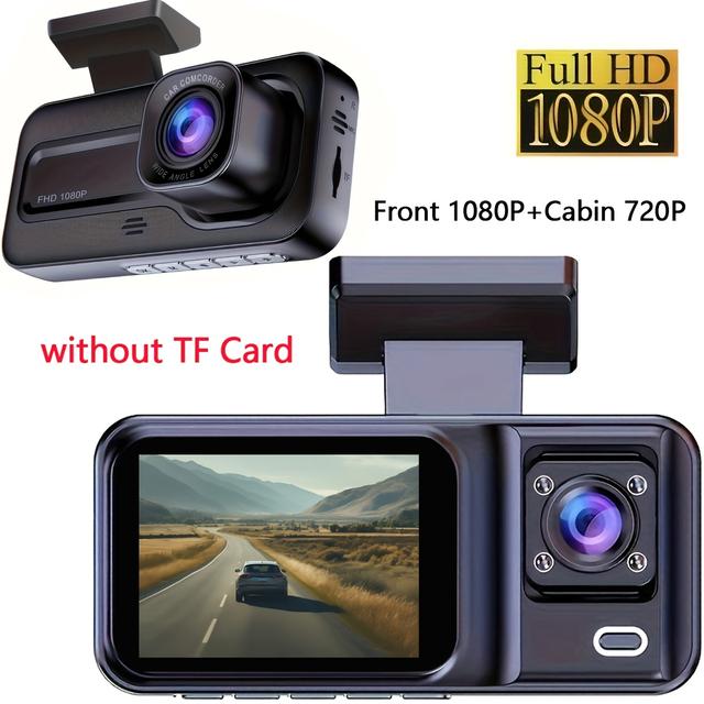 TEMU Dual Lens Dash Cam, Fhd 1080p Front, 720p Inside, Night Vision, , Loop Recording, Parking Monitor For Car