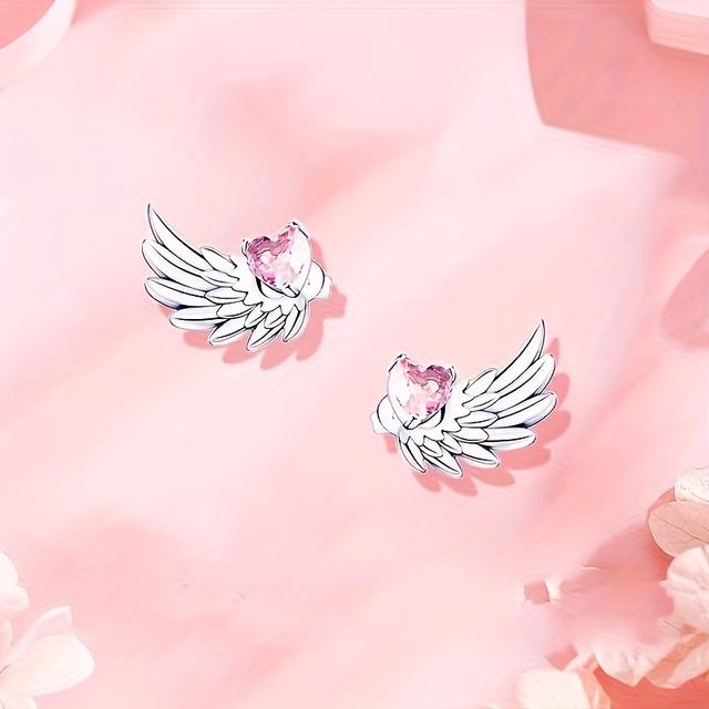 TEMU Egy pár szív alakú, szárnyas fülbevaló, szintetikus cirkóniával, tökéletes ünnepi alkalmakra vagy Valentin-napi ajándéknak