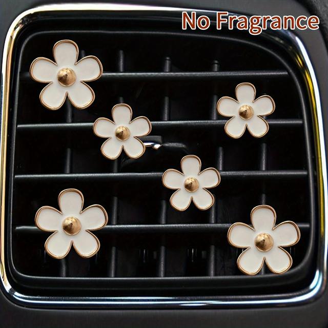 TEMU Sechs Daisy Design Auto Lufterfrischer Ventilatorklemmen aus Legierung, Dekorative Klemmen für Auto-Luftauslässe, Innenausstattung, Unparfümiert