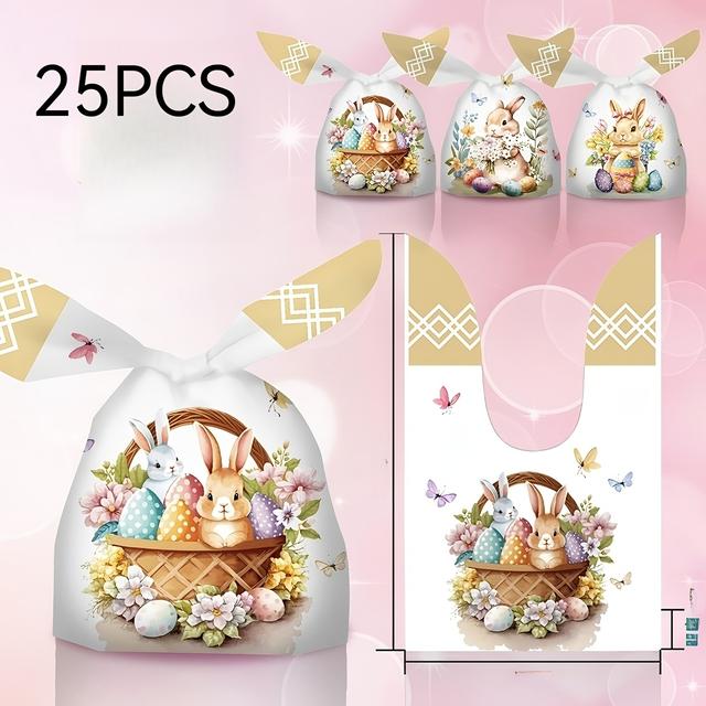 TEMU Gift For Her/him 50/25pcs Cute Cartoon Rabbit Gift Bags 9.06x5.43 Inches, 3 Mixed Styles, Easter For Home Decor, Party Supplies, Favor Bags