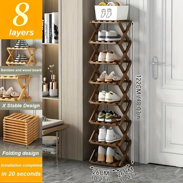 TEMU A No-installation Foldable Bamboo Shoe Rack, Made From Bamboo. It In 5 To 8 Tiers For You From, And Is Colors: Brown And Natural. Perfect For Home Entryway Spaces