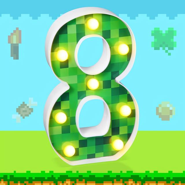 TEMU Pixel Game Party Decorations Light Up Numbers, Led Pixel Pattern Glowing Numbers, Birthday Table Centerpieces Pixel Miner Party Supplies, 8.58 X 5.2 Inches(0-9)