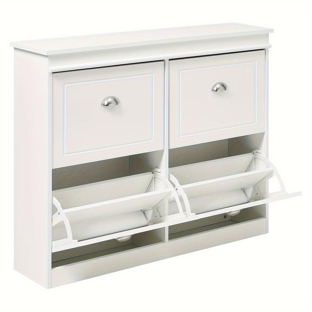 TEMU Large Sturdy Particle Board Shoe Rack Cabinet - 4 Layers 4 Drawers Storage Shoe Cabinet For Entryway, Hallway, Living Room, Bedroom, Balcony Dustproof White 105x24x82cm