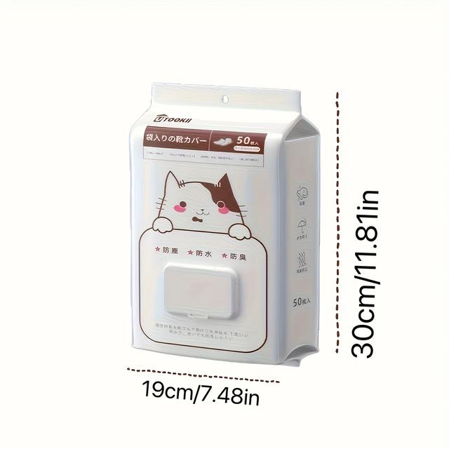 TEMU 50 Einweg-Schuhüberzieher für Innenräume pro Beutel, Non-Woven-Material, leicht zu entfernendes Design, Katzen-Heilungsmuster