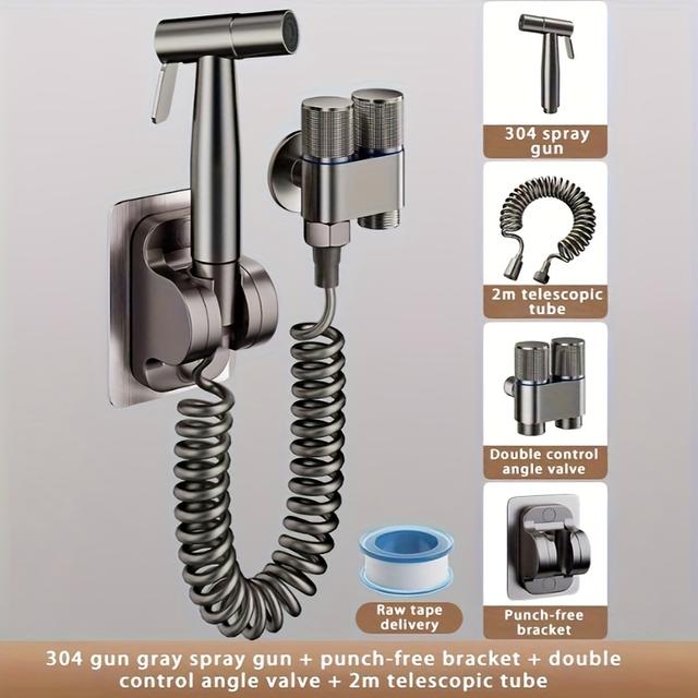 TEMU 1set Toilet Flush Spray Gun With For Bathing Pets Cleaning Toilet Water Saving Design Adjustable Hose Wall Or Tank Mount