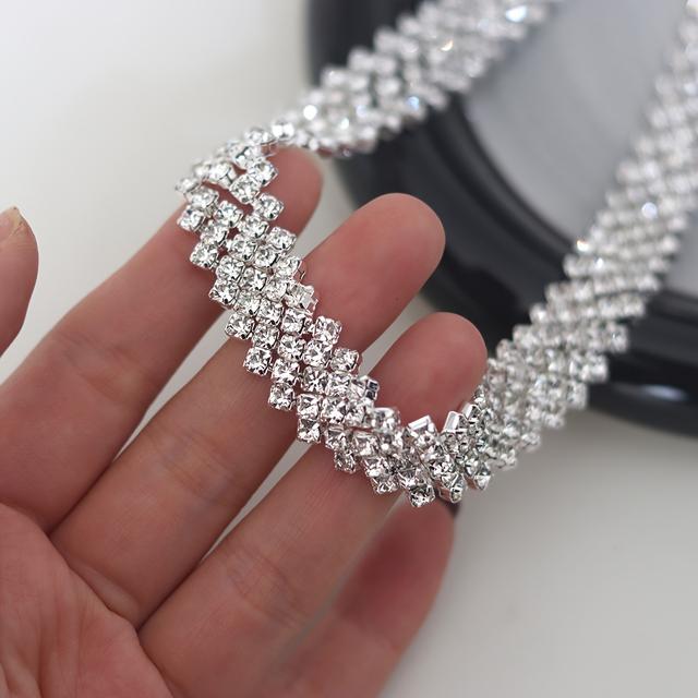 TEMU 45cm Long Slanted 5-row Silvery Base White Rhinestone Glass Chain For Diy Wedding Dress, Clothing Collar, Performance Costumes, And Other Diy Decorative Chains