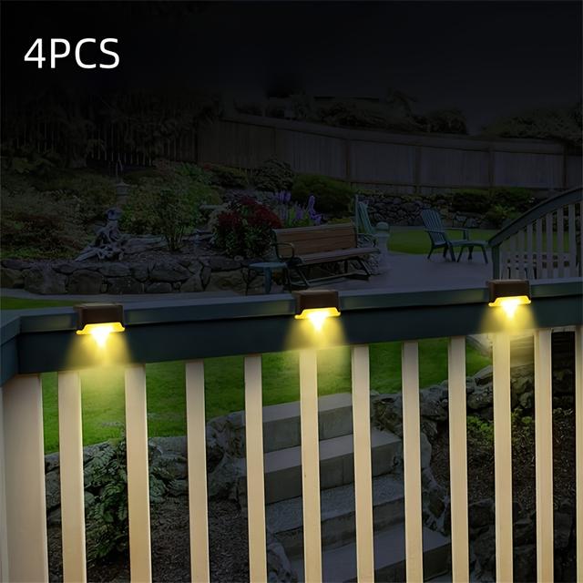 TEMU 4-Pack 3-Kleurige Zonnelampen, Buiten Terrasverlichting, LED Trapverlichting, Zonne-Energie Balkonverlichting Decor voor , Trap, Hek, Buitenmuur, Tuin, Erf, Villa, Oprit Pad