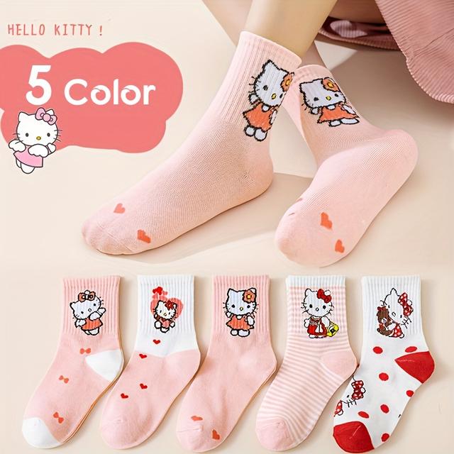 TEMU /3 Pairs Random Hello Kitty Socks – Cute Mid-calf Cartoon Socks For Kids, Pink Sweet Soft Socks For Fall Wear