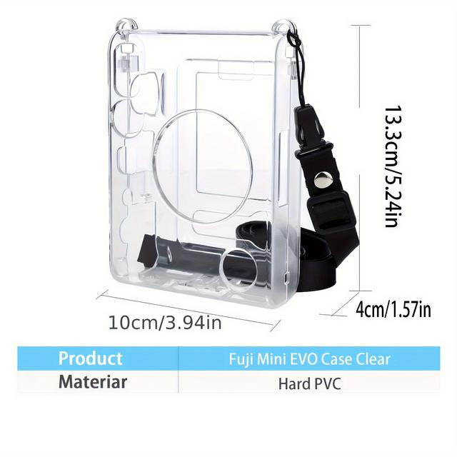 TEMU Instant Camera Mini Evo Clear Case - Durable Pvc Protective Cover With Shoulder Strap For Instant Camera (camera Not Included), For Return School