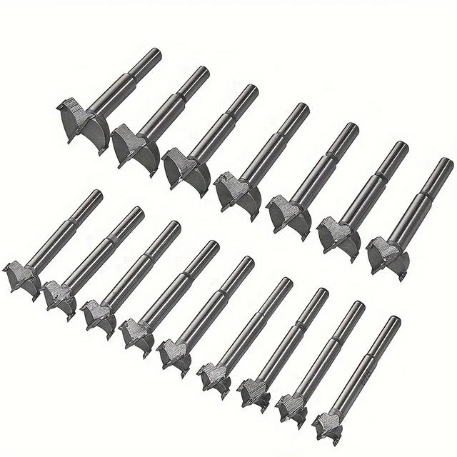 TEMU Asdtodw 16-piece Woodworking Hole Opener Set: Positioning Hard Alloy Flat Wing Drills With Adjustable Hinge Holes, Sizes 15-